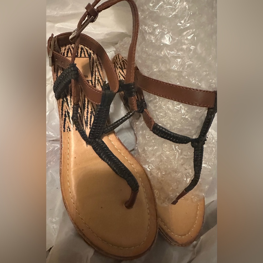 Dolce Vita Brown and Black Sandals with Geometric Straps